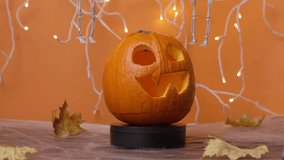 Rotating pumpkin Jack o'Lantern. Video 4k