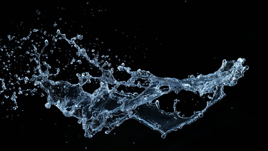 Super Slow Motion Shot of Water Splash at 2000fps Isolated on Black Background.