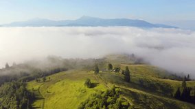 4k drone forward video (Ultra High Definition) of Stebnyi village. Picturesque evening view from flying drone of Carpathian mountains, Ukraine, Europe. Traveling concept background.  