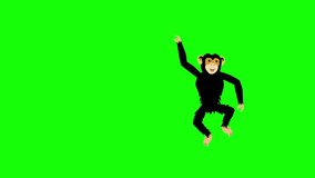 Chimpanzee ape 2d animation cartoon hanging on lian green screen
