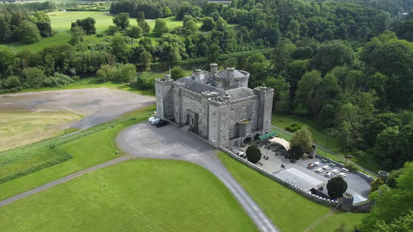An aerial view of the historical Slane Castle located in Ireland