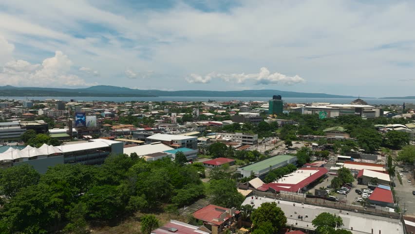 Aerial view of downtown city with a beautiful commercial buildings. Davao, Philippines.