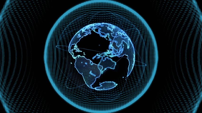 Planet earth and digital radio wave concept. Global network. DIgital transformation.