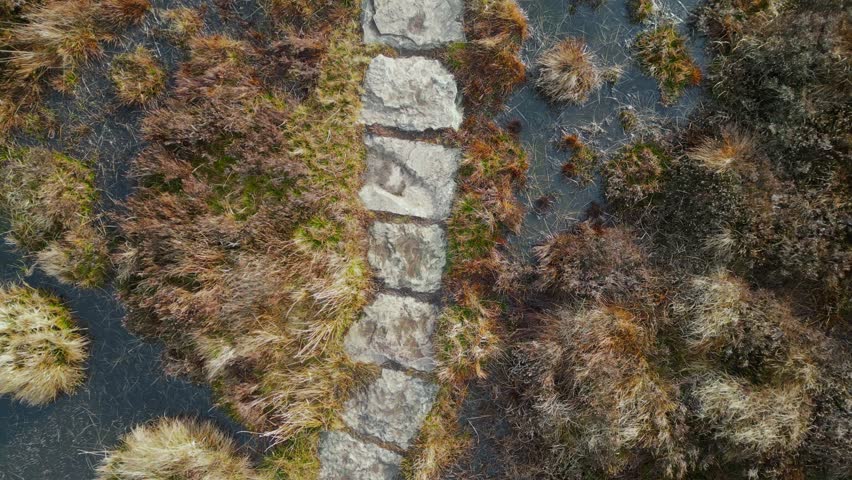 4K Drone video from the top of Hay Bluff, Lord Herefords Knob, Brecon Beacons National Park, Wales. Walking path near Hay on Wye, Powys in February.