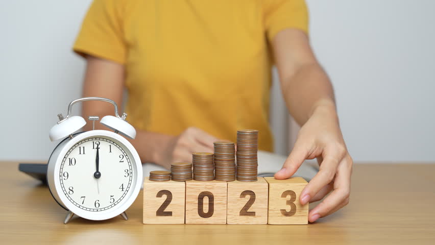 Happy New Year with vintage alarm clock and flipping 2023 change to 2024 block. Resolution, Goals, Plan, Action, Money Saving, Retirement fund, Pension, Investment and Financial concept Royalty-Free Stock Footage #1106285553