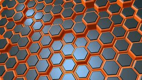 Gray-orange background or video intro made of dynamic hexagons. Intro. 3d rendering animation.