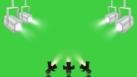 footage of luxury stage lights, beautiful spotlights. Stage Lights green screen. 4k video animation