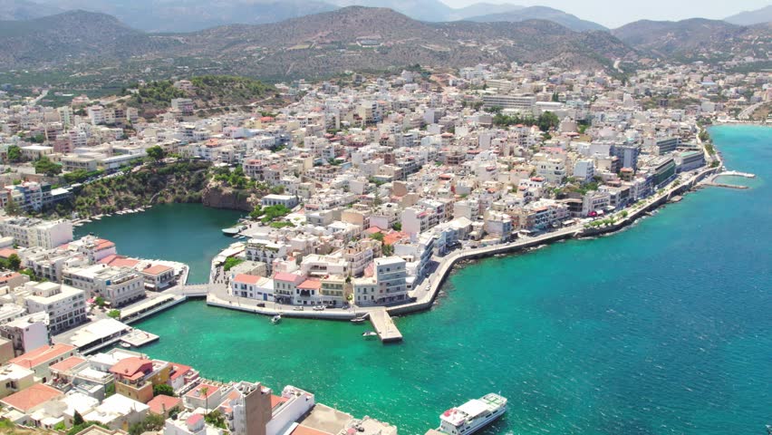 Aerial view of Agios Nikolaos in Crete, Greece.