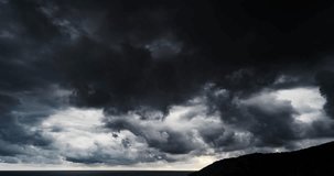 Timelapse footage of Storm clouds and rain over sea, Dark storm clouds passing video Time Lapse,High quality footage black clouds over sea background
