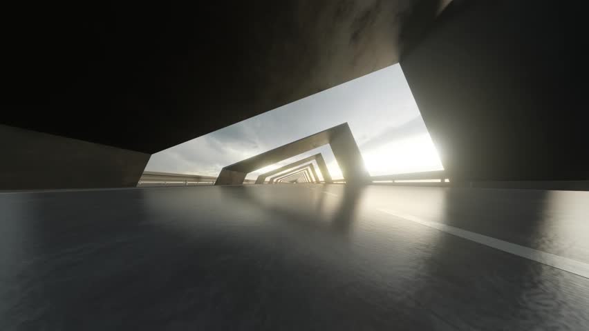 View of architecture tunnel on the highway with empty asphalt road, 3d rendering. Loop animation. Royalty-Free Stock Footage #1106301791