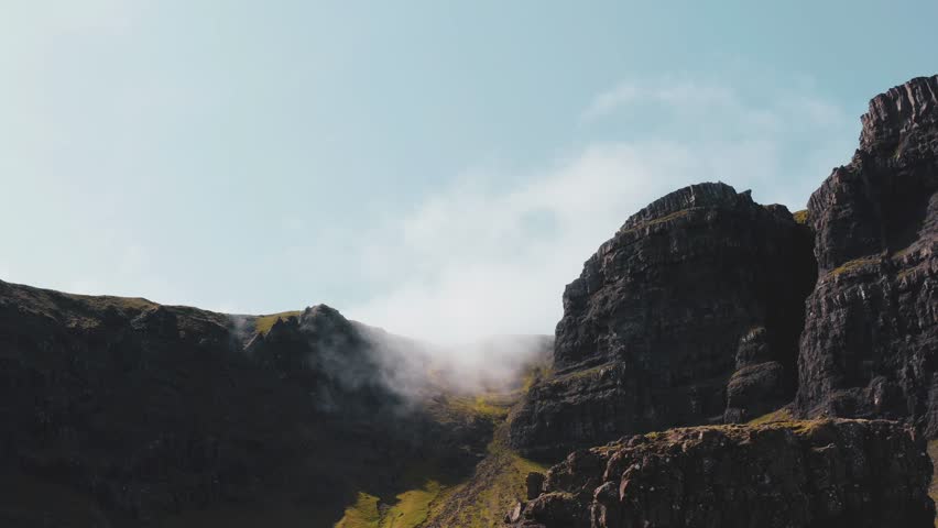 Fog moving between The Storr cliffs 