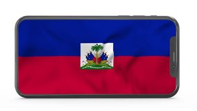 Waving flag of Haiti on a mobile phone screen. 3d animation in 4k resolution video.