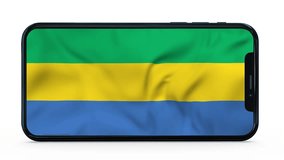 Waving flag of Gabon on a mobile phone screen. 3d animation in 4k resolution video.