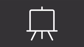 Drawing board white animated icon. Painting artwork line animation. Artistic expression. Creative occupation. Isolated illustration on dark background. Transition alpha video. Motion graphic