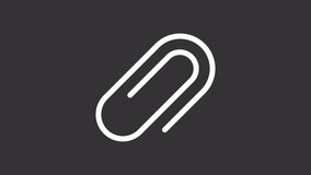 Paper clip white animated icon. Paperclip spin line animation. Easy access. Office supply. Document storage. Isolated illustration on dark background. Transition alpha video. Motion graphic