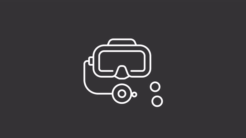 White icon animation of diver underwater, HD video with transparent background, seamless loop 4K video, marine industry.