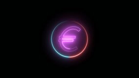 Glowing Euro  currency  icon animation .4k video motion .