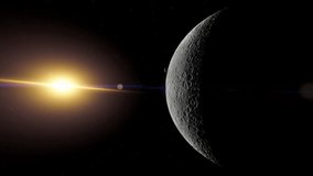 Earth rising above the moon's horizon with Sun rising. earth from moon cinematic. True Size Comparison - Powered by Shutterstock - Get 15% off with code: PIKWIZARD15