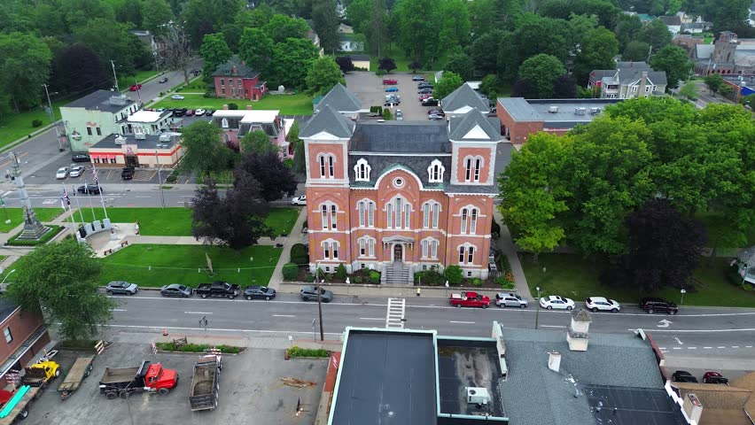 Tioga County Court House in Owego, New York, aerial drone