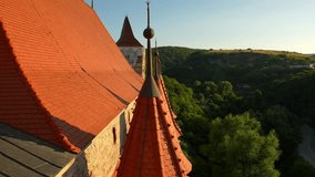 Amazing wide angle 4k video with the towers and amazing architecture of the medieval Corvin (Hunyad) Castle in Hunedoara. Travel to Romania landmarks.