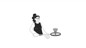 Animated bw sport woman with racquet. Female player on badminton training isolated 2D animation. Cartoon monochrome thin line character 4K video footage, alpha channel transparency for web design - Powered by Shutterstock - Get 15% off with code: PIKWIZARD15