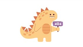 Cute dinosaur holding 404 error animation. T rex animal error message gif, motion graphic. Adorable prehistorical reptile. Baby dino animated character cartoon 4K video isolated on white background