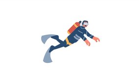 Male scuba diver swimming 2D character animation. Snorkeling man. Diving class flat cartoon 4K video, transparent alpha channel. Snorkeler with air supply animated person on white background - Powered by Shutterstock - Get 15% off with code: PIKWIZARD15
