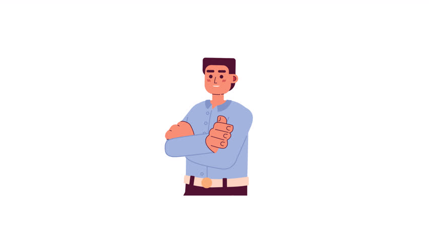 Caucasian entrepreneur arms crossed 2D character animation. Successful business flat cartoon 4K video, transparent alpha channel. Casual businessman smiling animated person on white background