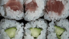 Top view of Kappa Maki and Tuna Roll. Japanese sushi.