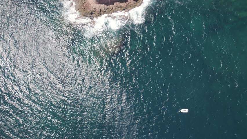 Aerial flyover of fort of the berlengas, beautiful clear waters, rugged landscape. Portugal  | Shutterstock HD Video #1106319671