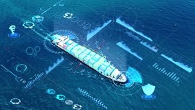 AI technology Cargo Container Ship. Tehcnology Global Logistics international delivery concept, World map logistic and supply chain network distribution Container Ship running to customs ocean concept - Powered by Shutterstock - Get 15% off with code: PIKWIZARD15
