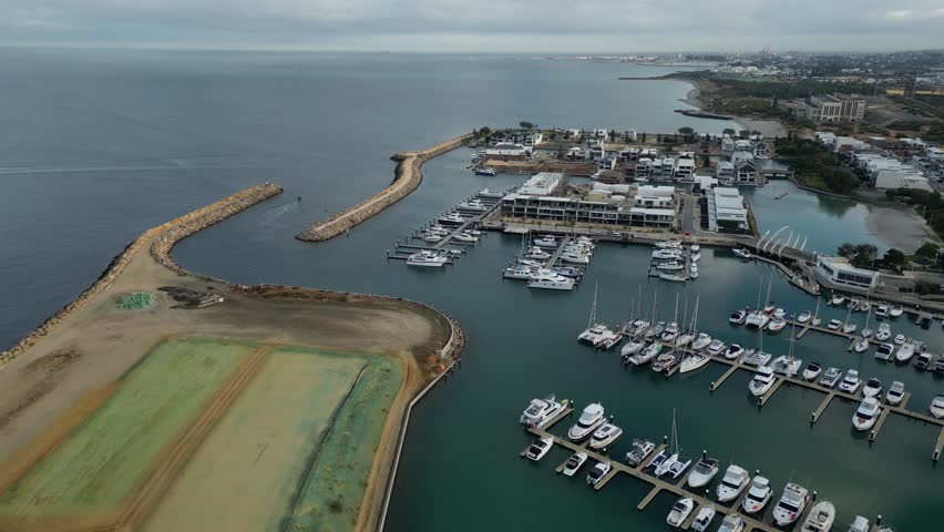 Flying Over Lot Of Boats Side By Side Anchored At Coogee Port, Perth City