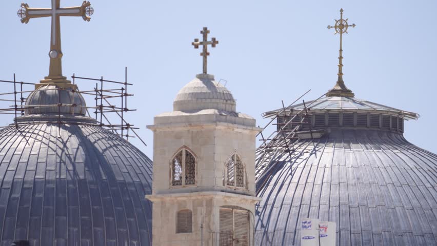 Multiple Cross of the different Denominations on the Church of Holy Sepulchre Dome in Jerusalem