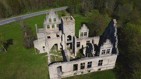 Majestic Ruins: Aerial Drone View of Old Church Structure in Haapsalu, Estonia - 4K Footage
