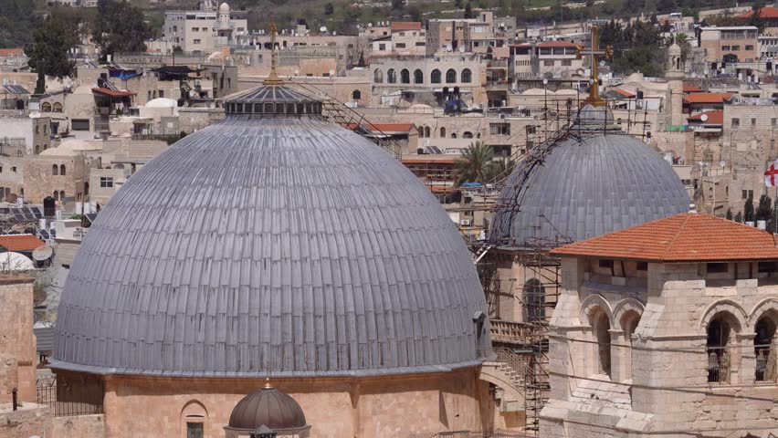 Domes Of The Church Of The Holy Sepulchre In The Old City Of Jerusalem, Israel. Close Up