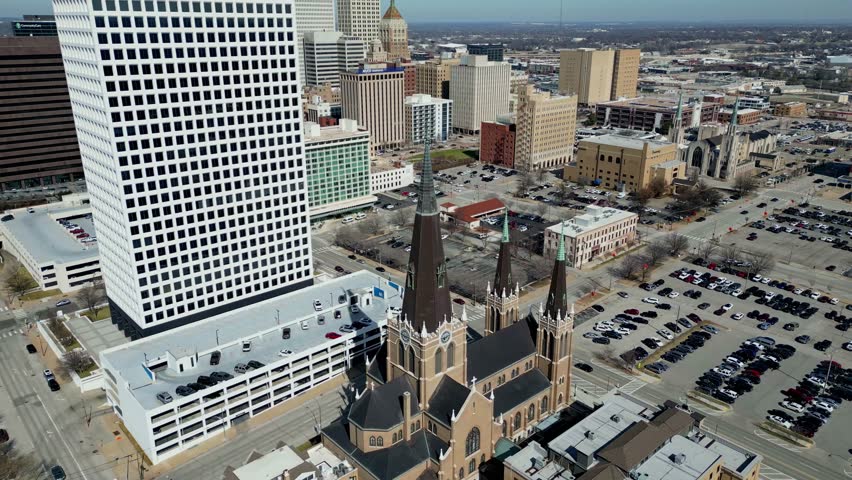 Aerial view of the Tulsa cityscape at Oklahoma