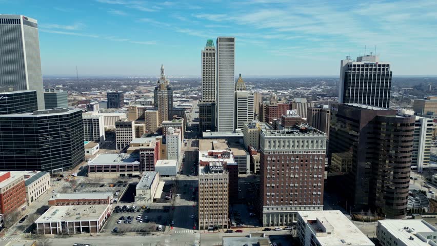 Aerial view of the Tulsa cityscape at Oklahoma