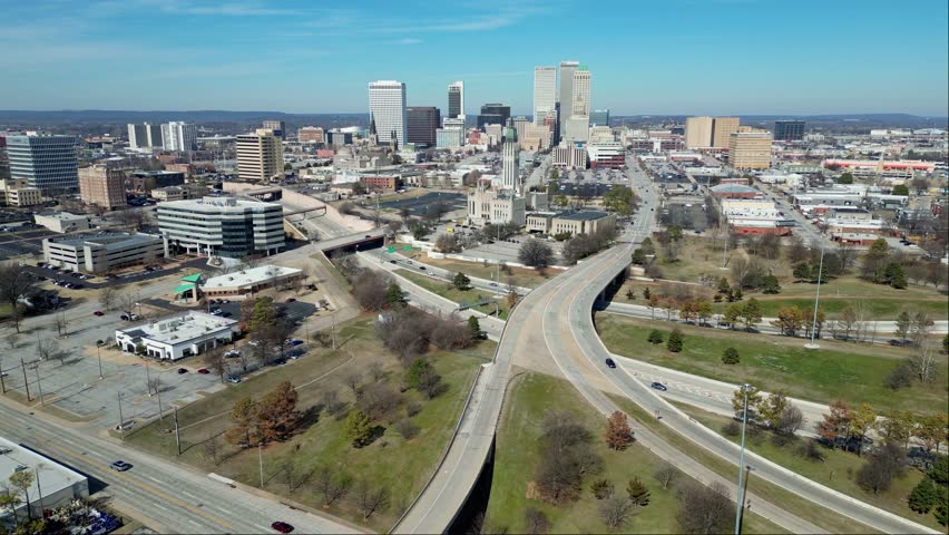 Aerial view of the Tulsa cityscape at Oklahoma
