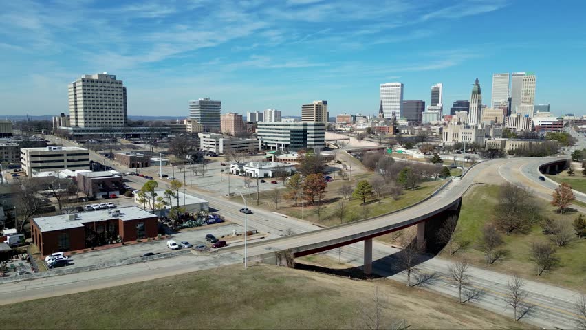 Aerial view of the Tulsa cityscape at Oklahoma