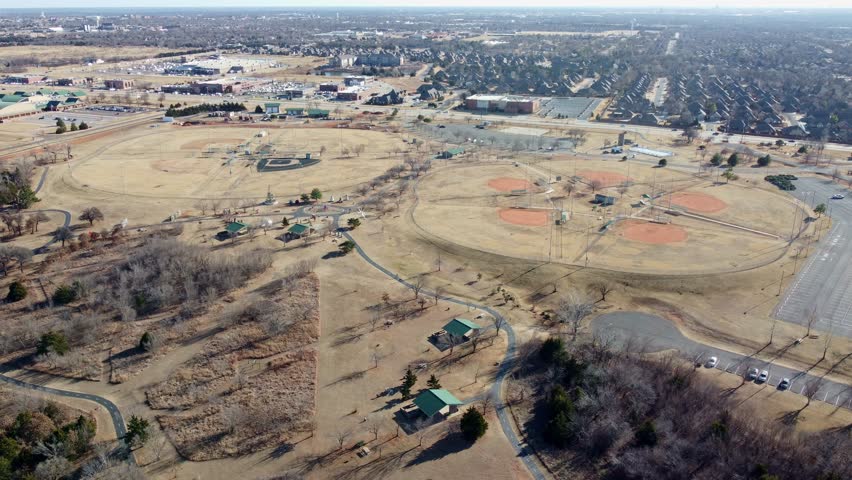 Aerial view of the landscape around Mitch Park at Edmond, Oklahoma