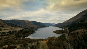 Witness the enchanting Cumbrian landscape through captivating drone footage, revealing Thirlmere Lake surrounded by majestic mountains.