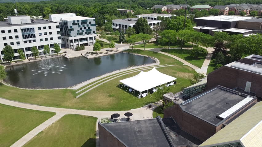 aerial footage for wedding reception event tent stock video