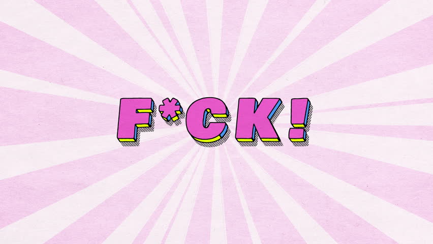 F*CK! - comics style 3D text with shadow on paper textured background in pink colours and 3D motion emboss effects, 4K comics style animation