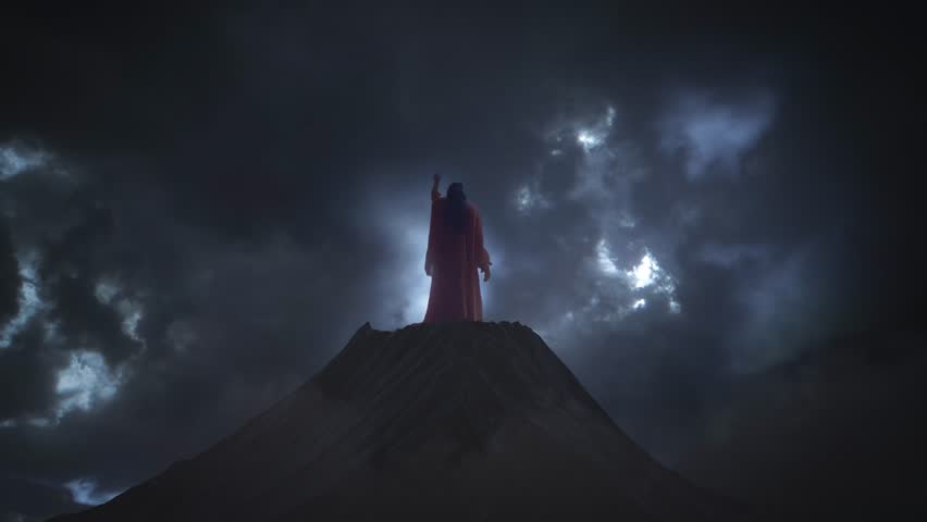 Mount Sinai, Moses receives the Tablets of the Covenant
3D rendering Moses stands on mountain with storm and lightning, 2023
 Royalty-Free Stock Footage #1106343595