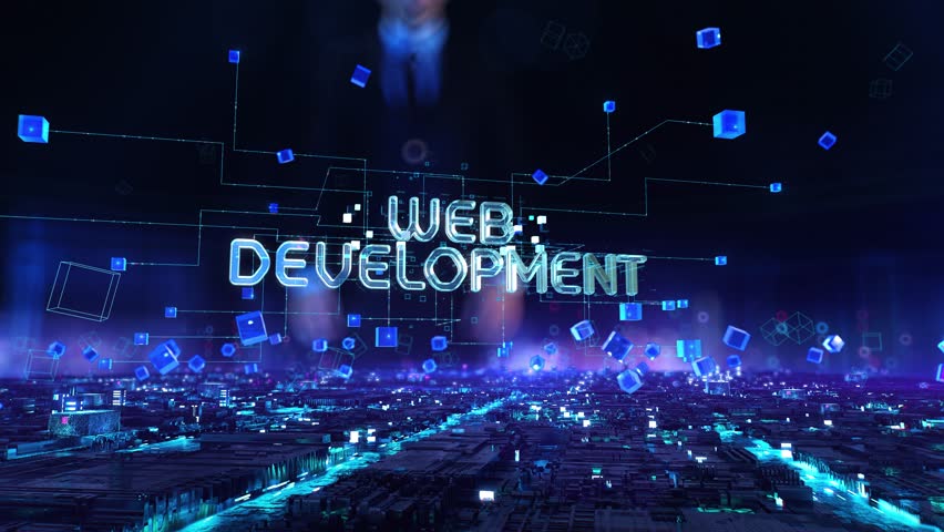 Web Development - businessman working with virtual reality at office.