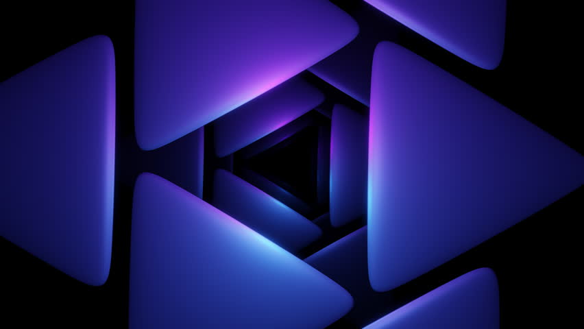 Purple and blue gradient illuminated tunnel of triangles animation