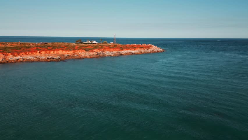 Gantheaume Point Lighthouse Broome Western Australia Red Rocks Blue Ocean Coastline Aerial