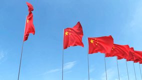 Looping video of China Flag Waving on blue sky background, Animation China flag
