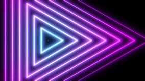 Glow animated pink and blue concentric triangle lines with LCD screen raster. Seamless loop abstract motion background. Cyber, futuristic, or retro style concept for presentation or promo