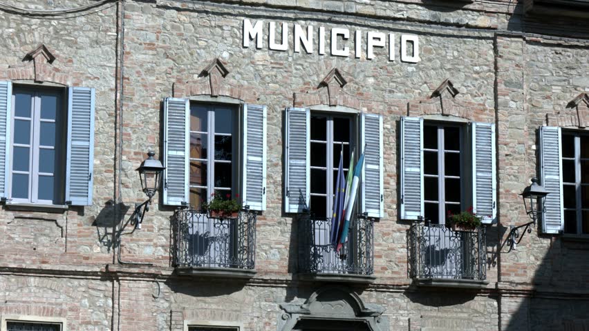 Varzi Beautiful Town Hall building detail, camera still